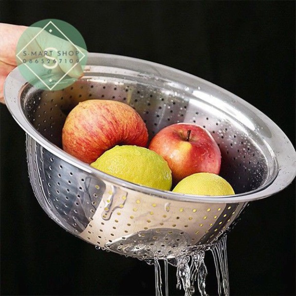 Bộ Rổ Nạo INOX Kèm Chậu Đa Năng 3 Trong 1 🍀 Bát Inox Trộn Rau Củ Kèm Bộ Nạo Đa Năng