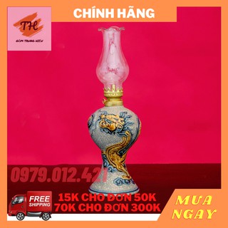 Đèn dầu Bát Tràng men rạn đắp nổi