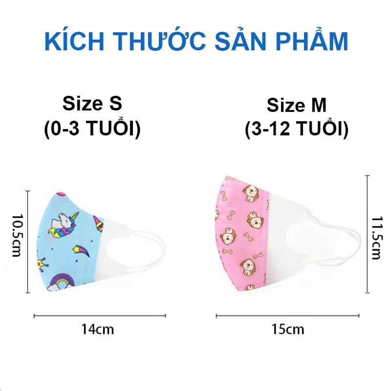 Khẩu trang trẻ em, Set 10 khẩu trang cho bé nhiều họa tiết 0-12 tuổi bảo vệ đường hô hấp cho bé BBShine – M017
