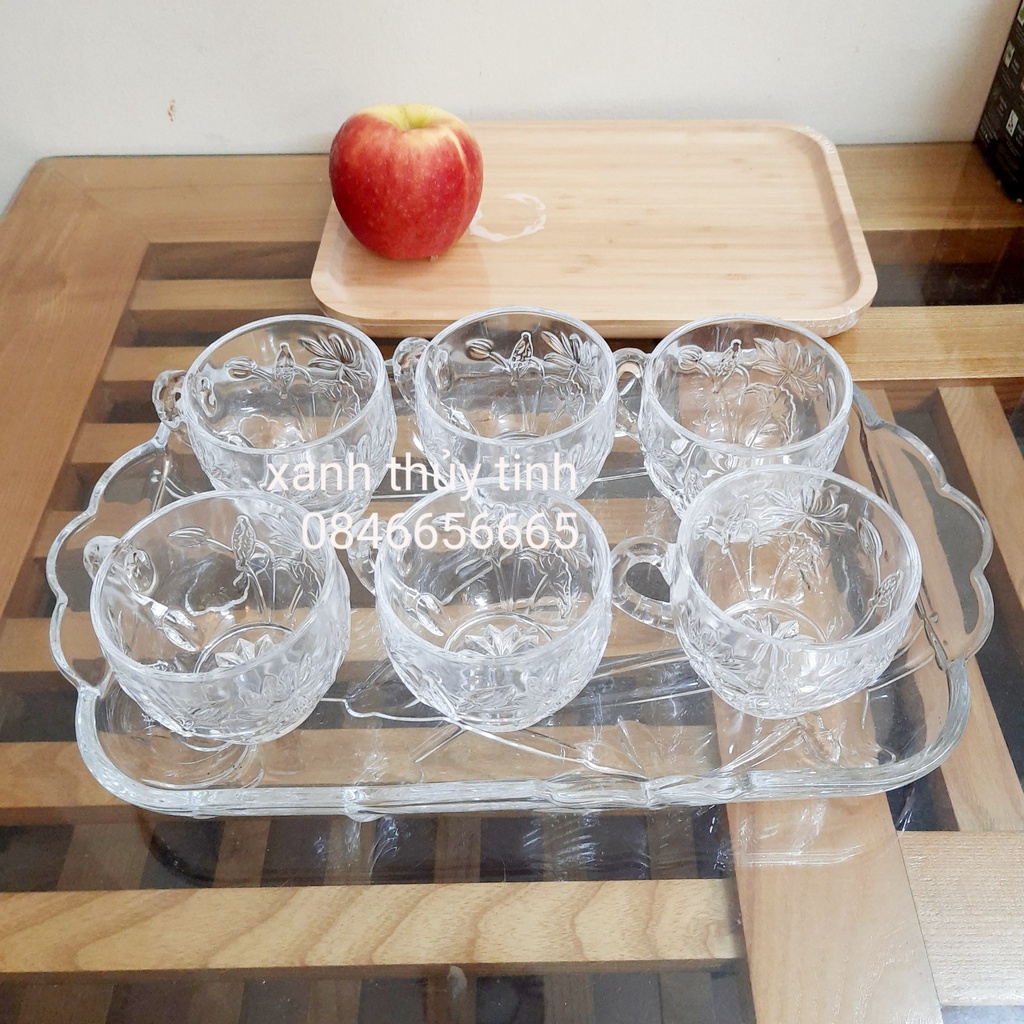 Bộ ly tách uống cafe, trà thủy tinh (7 món)