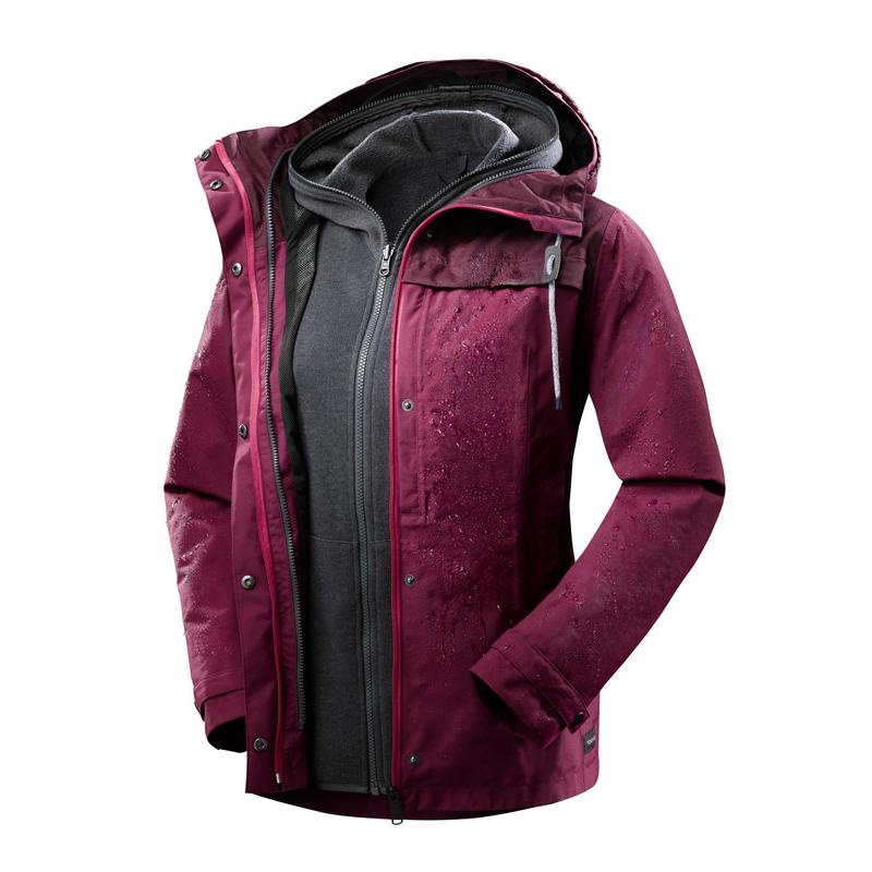 Áo khoác 3 trong 1 travel 100 cho nữ - hồng đậm Decathlon Forclaz