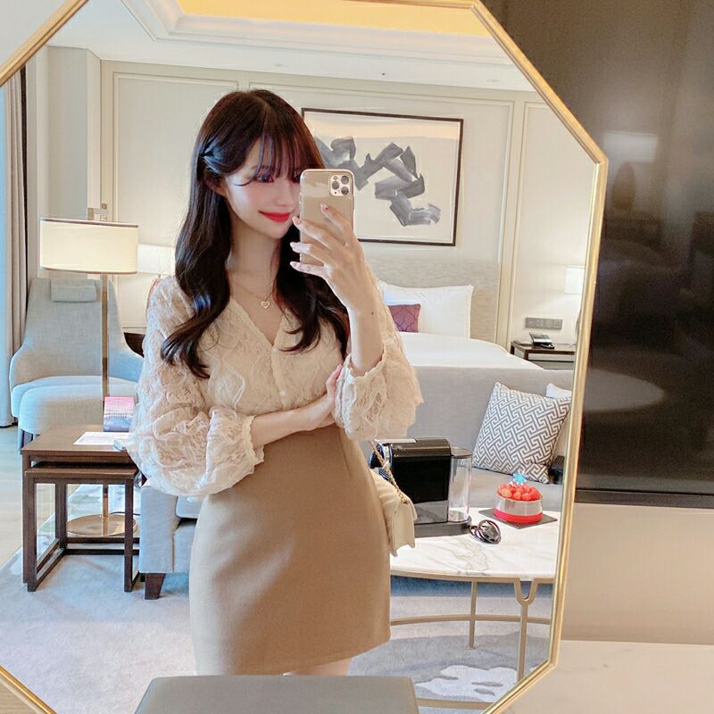 Áo kiểu cardigan RENJIANVSHENG phối ren hoa tay dài dáng rộng mặc thoải mái thời trang dành cho nữ