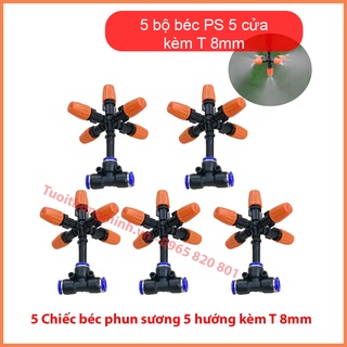 Béc phun sương 5 hướng cam kèm T 8mm