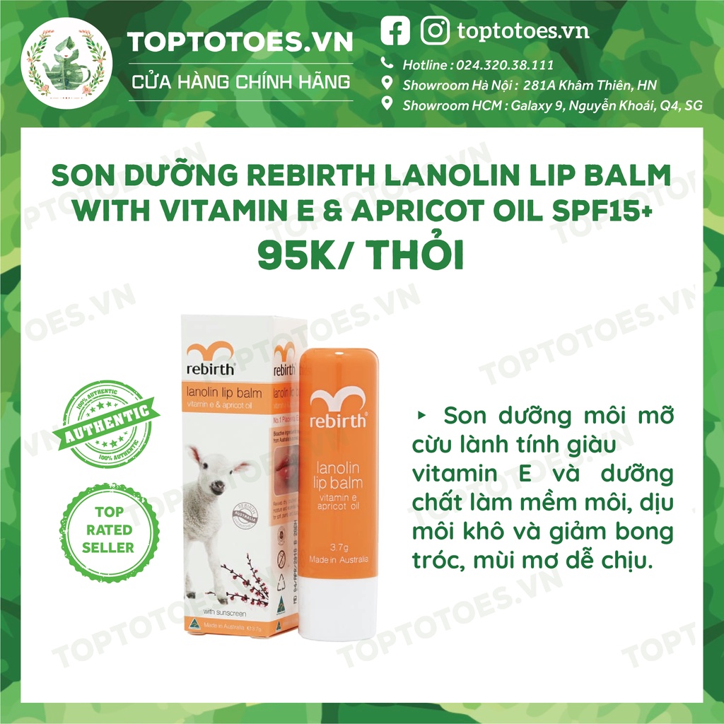 Son dưỡng môi chống nắng Rebirth dưỡng môi mềm mại, hồng hào, có SPF ngừa thâm môi