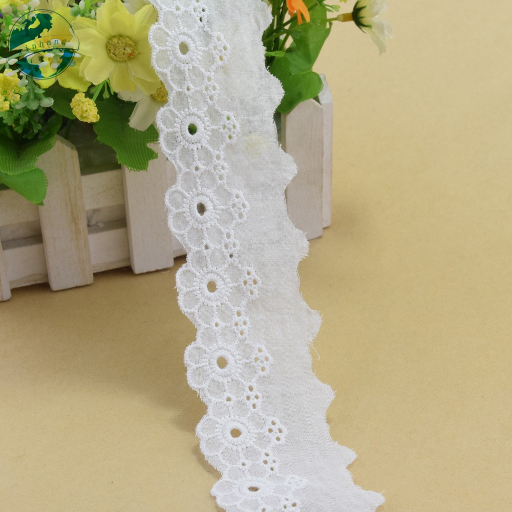 Vải Ren 100% cotton Rộng 4cm Dùng May Đầm mini 3073