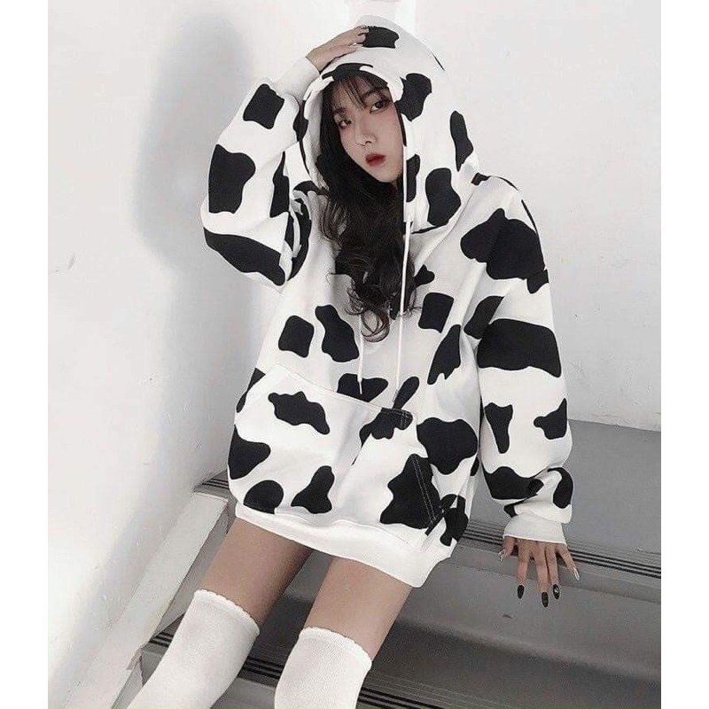 MẪU HÓT  Áo hoodie bò sữa unisex form rộng họa tiết bò sữa cực đẹp thời trang năng động, Áo Bò Sữa Có Mũ