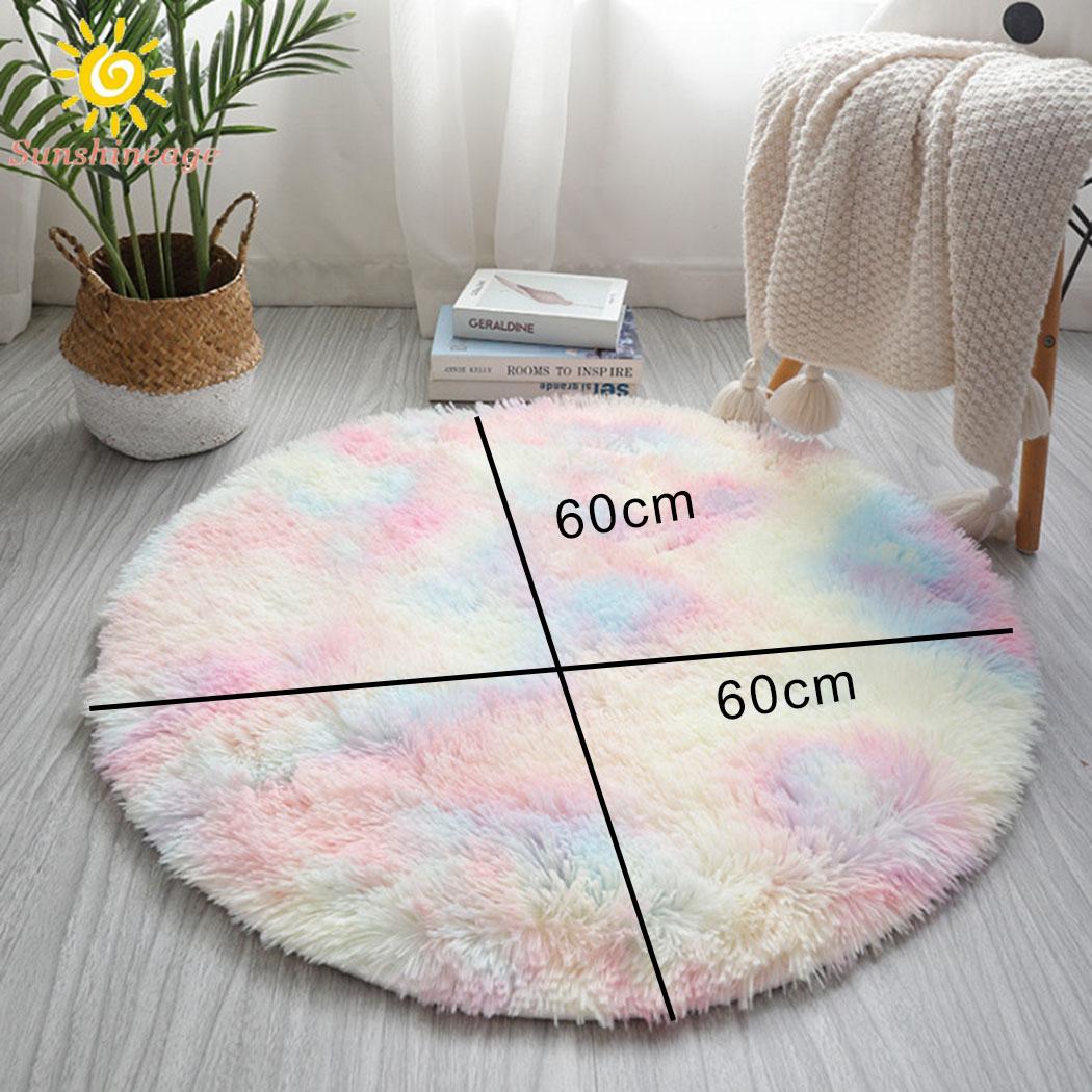 Thảm Lông Lót Sàn Dáng Tròn Màu Cầu Vồng 60cm X 60cm