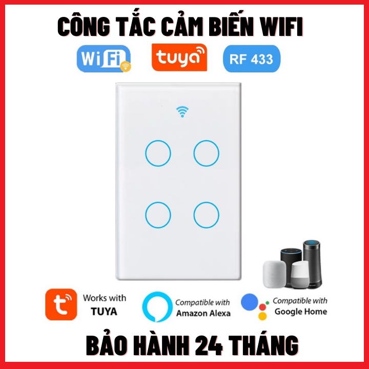 Công Tắc Thông Minh Wifi Tuya 1/2/4 Nút cảm ứng có RF433-Hình chữ nhật,điểu khiển từ xa-Bảo Hành 12 Tháng