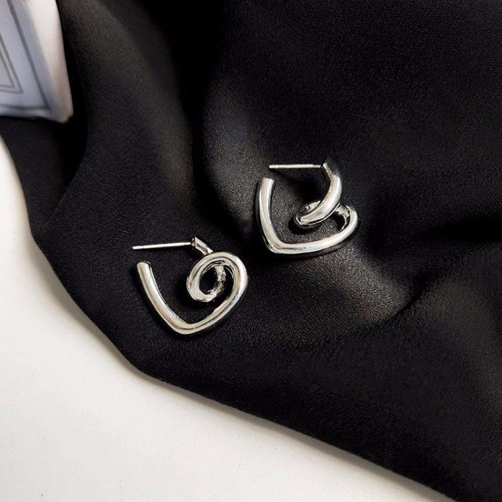 JARRED Khuyên Tai Vòng Xoắn Hình Trái Tim Màu Bạc Mới