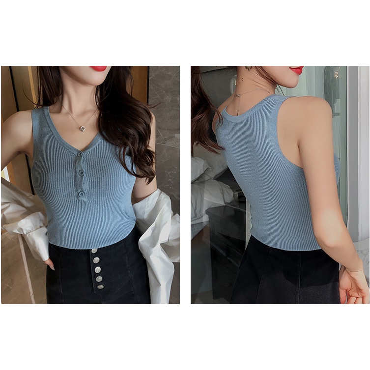 8 màu sắc thoải mái cho phụ nữ áo tank top dệt kim lụa viền áo cổ chữ V | WebRaoVat - webraovat.net.vn