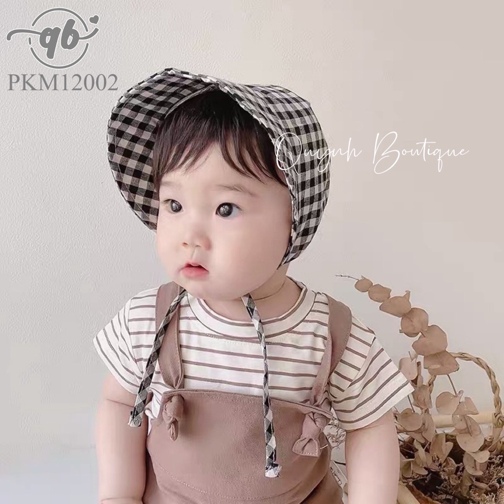 Mũ Cho Bé Gái QUỲNH BOUTIQUE Mũ Trùm Đầu Caro Cho Bé Yêu