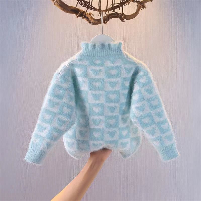 Áo Sweater Dệt Kim Phối Lông Chồn Dày Dặn Thời Trang Thu Đông Cho Bé Gái