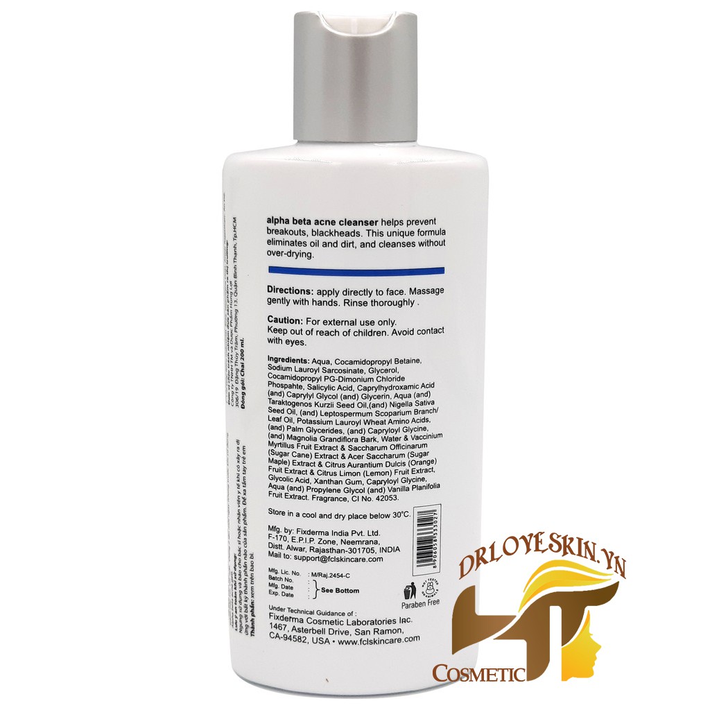 Sửa rửa mặt cho da dầu mụn làm sạch lỗ chân lông FIXDERMA FCL ALPHA BETA ACNE CLEANSER 200ml | BigBuy360 - bigbuy360.vn
