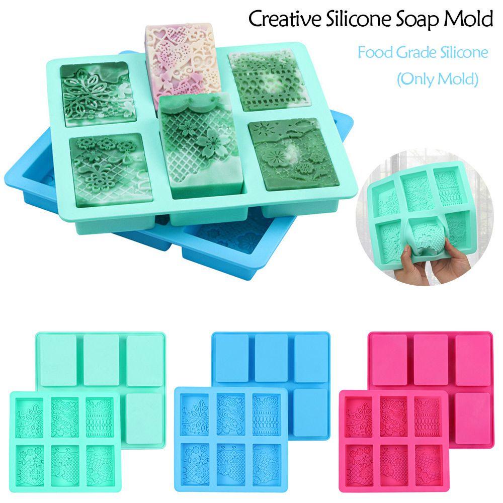 Khuôn Silicone Làm Xà Phòng 6 Ngăn Tạo Họa Tiết 3D DIY
