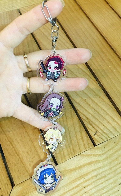Móc khoá anime kimetsu no yaiba dây 4 miếng mica trong