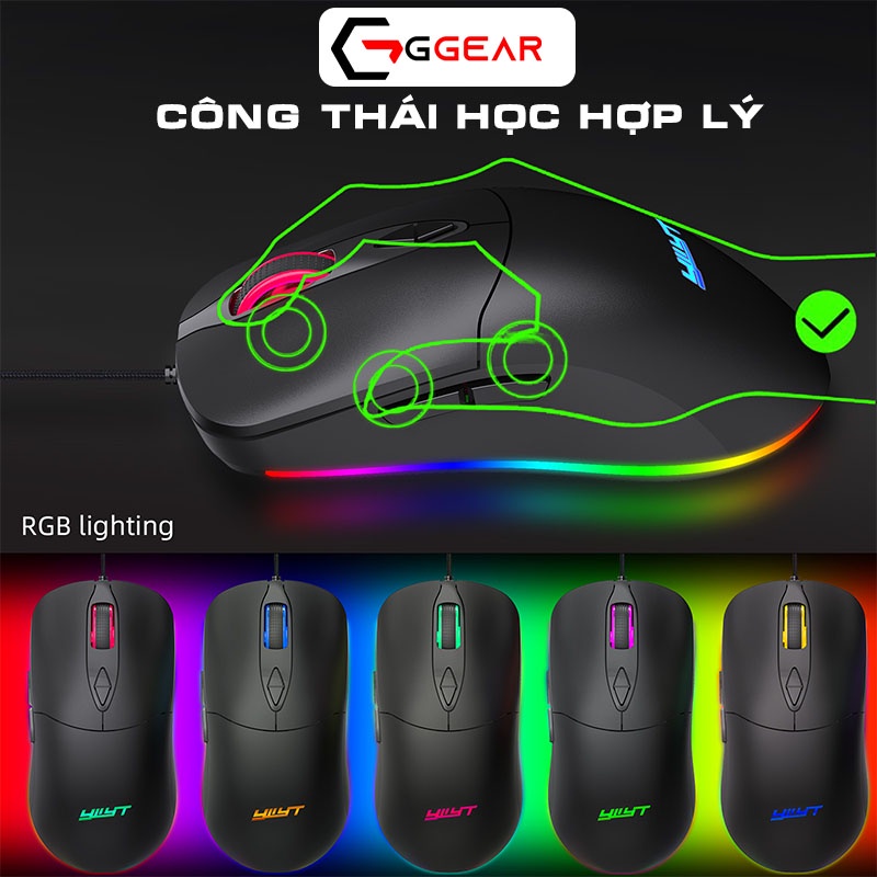 Chuột gaming led Ggear MG885 chuột máy tính có dây led rgb 7200 dpi Hỗ trợ Macro cho game thủ văn phòng học tập làm việc