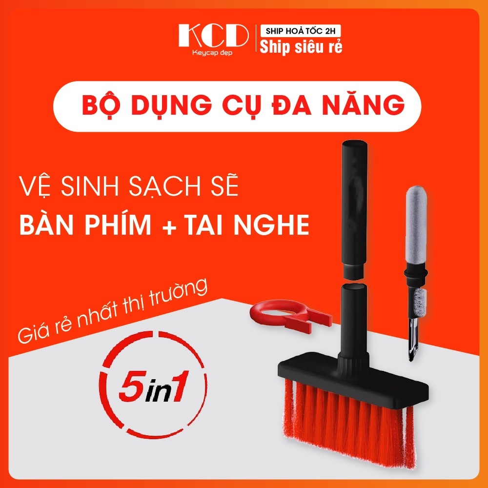 Vệ sinh bàn phím, vệ sinh tai nghe đa năng 5 trong 1: Chổi quét bàn phím, keycap, lau và lấy bụi tai nghe