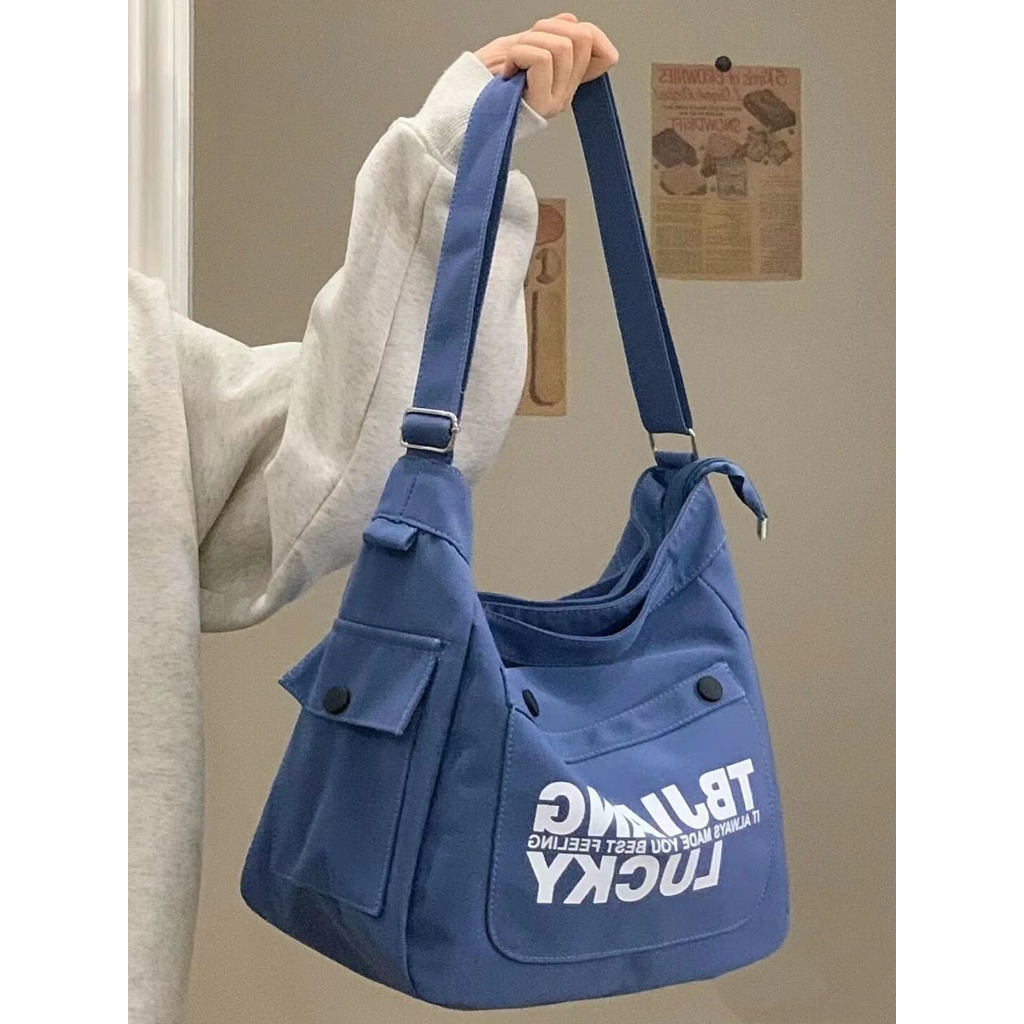 Túi Vải Canvas Đeo Vai Sức Chứa Lớn In Họa Tiết Thời Trang Cho Nữ