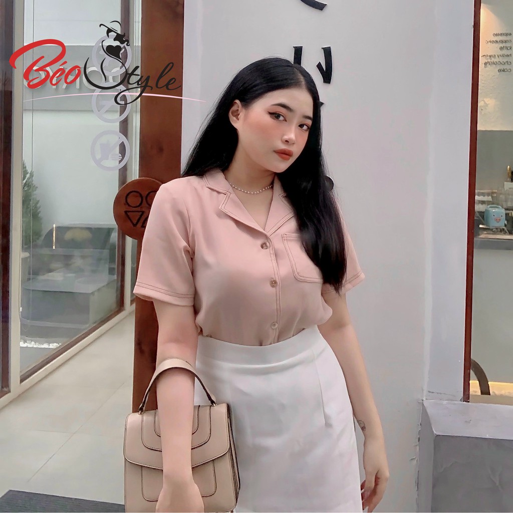 ĐỒ BIGSIZE áo sơ mi kiểu có túi tay ngắn cho nàng béo 55-100kg - Công sở, đi tiệc, dạo phố