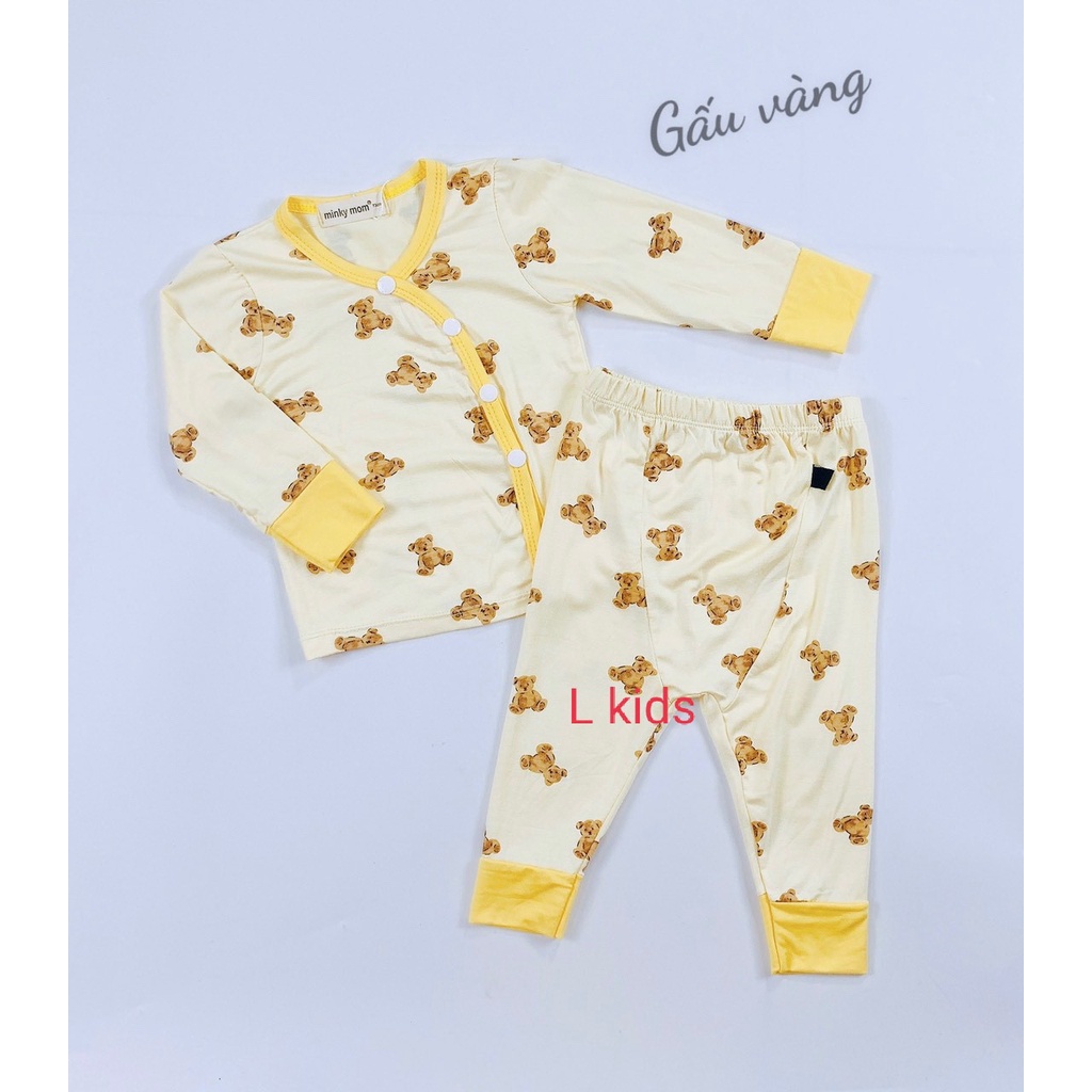 [Bé 5-15kg] Bộ Dài Tay Sơ Sinh Thun Lạnh Quần Đắp Đũng Mặc Tả, Nút Cài Chéo, In Toàn Thân Cho Bé Trai Bé Gái