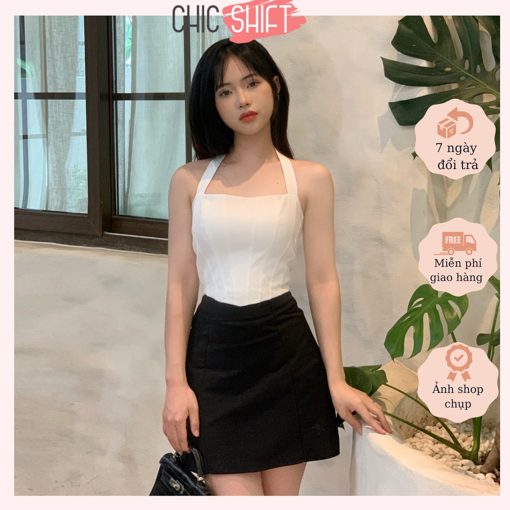 Áo croptop cổ yếm dáng corset dây dài thắt nơ quyến rũ hot trend 2022
