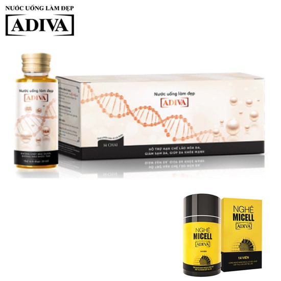 Nước uống làm đẹp Collagen ADIVA 14 lọ/ hộp - Quà tặng Nghệ Micell ADIVA (lọ 14 viên)