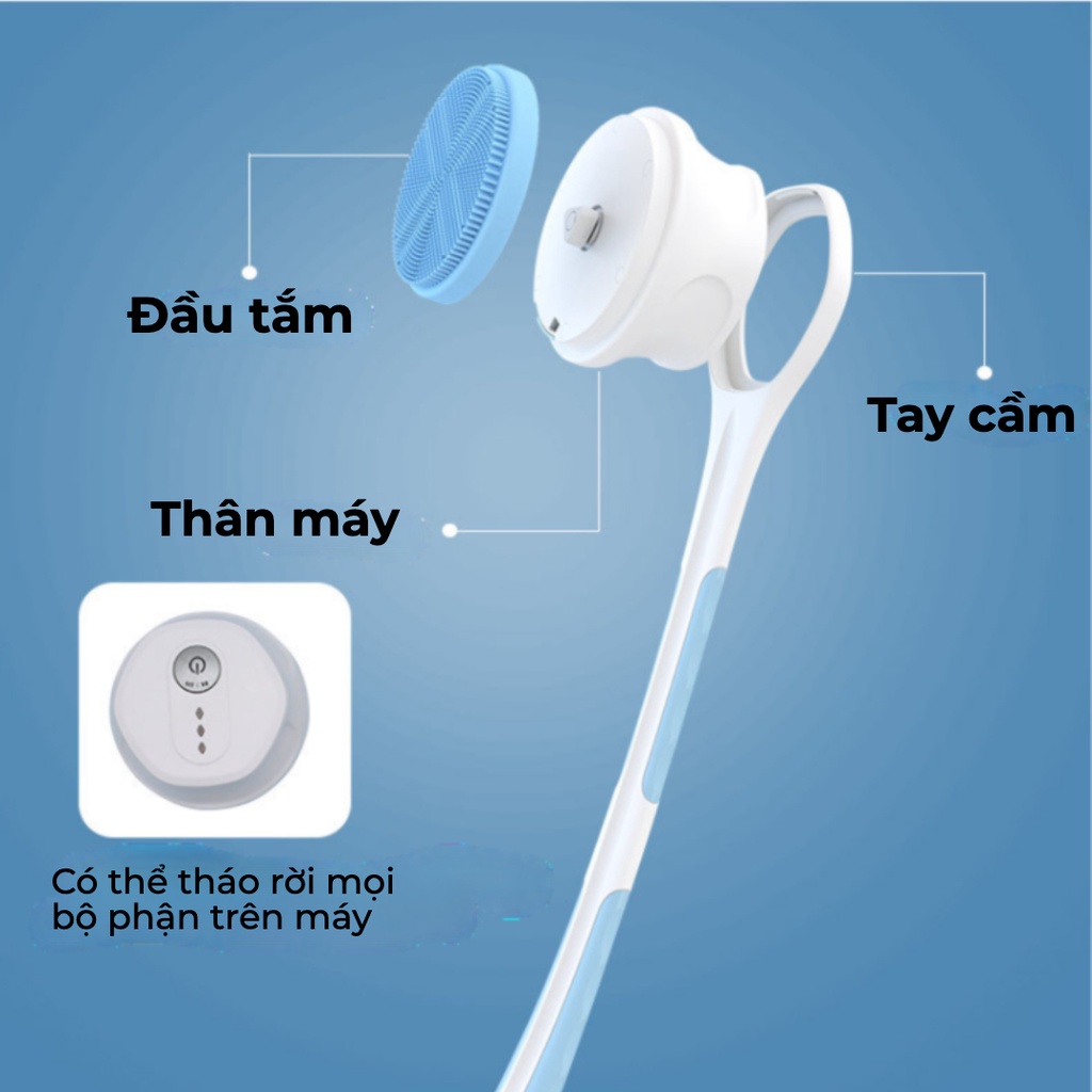 Máy tắm Korona 2in1, cây cọ lưng, chà lưng cao cấp kèm 5 đầu: Dụng cụ tắm, rửa mặt và tẩy tế bào chết body chuyên dụng