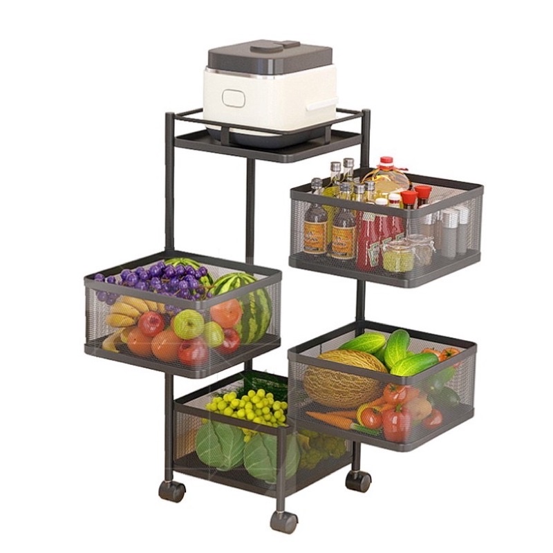 SALE Kệ Xoay Đa Năng tròn-vuông 3-4-5 Tầng Có Bánh Xe Di Chuyển- Kệ Đựng Hoa Quả