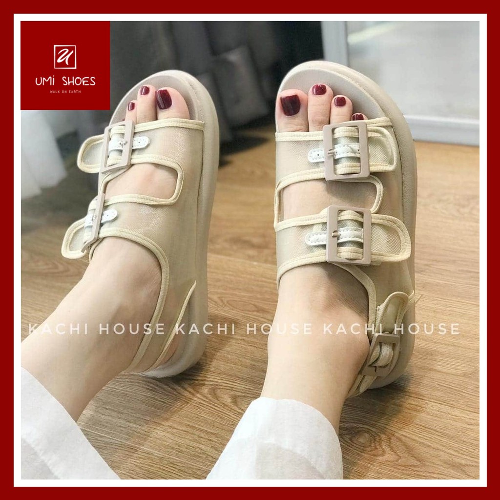 [MỚI] Giày sandal nữ 2 quai ngang khuy cài xinh đơn giản mix nhẹ nhàng/cá tính đẹp màu xanh/đen/kem đế cao đi chơi học