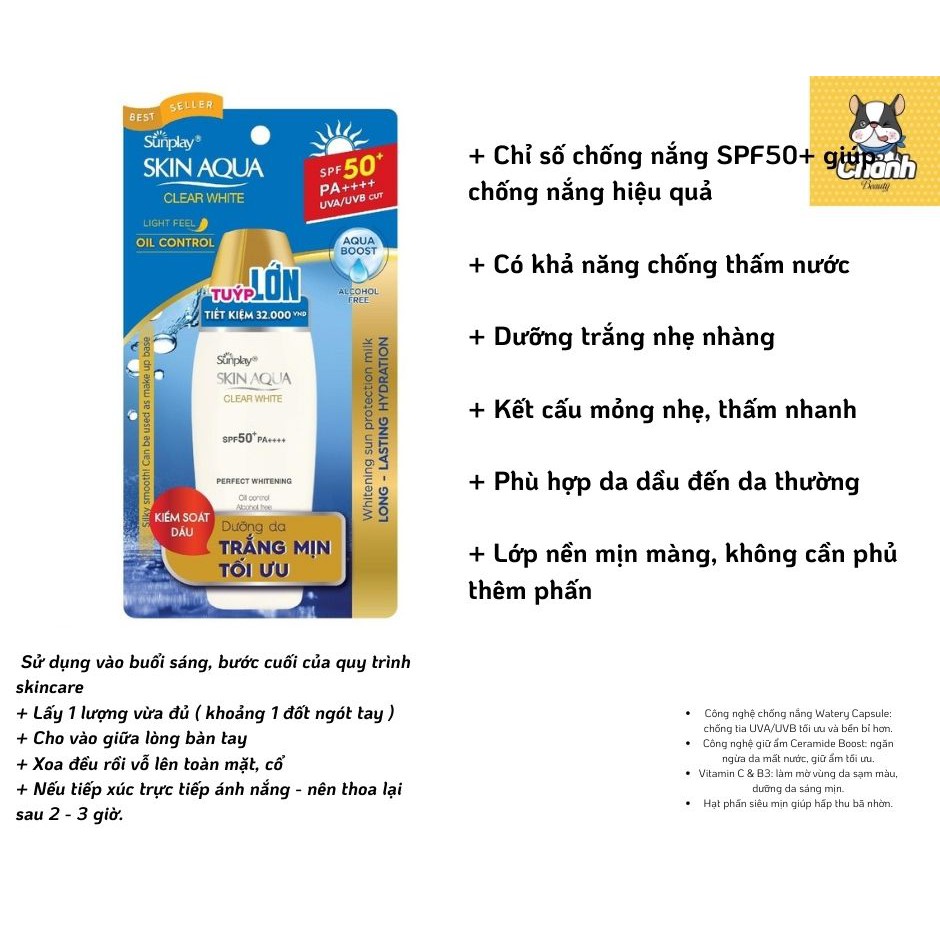 Sữa Chống Nắng Hằng Ngày Dưỡng Trắng Sunplay Skin Aqua Clear White SPF 50+, PA++++