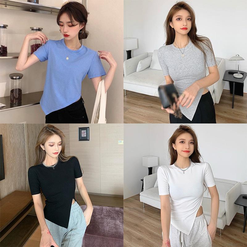 Áo croptop tay ngắn thiết kế xẻ quyến rũ cho nữ
