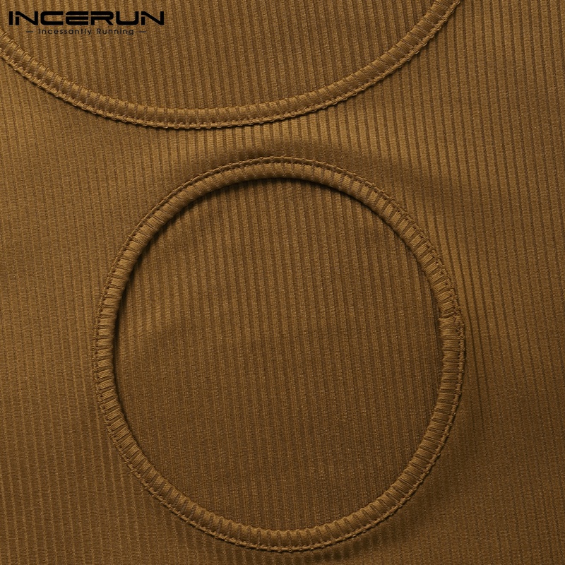 Áo thun ba lỗ INCERUN cổ tròn không tay màu trơn khoét lỗ thời trang cho nam