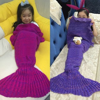 HGL♪Mermaid Fish Tail Blanket Crocheted Soft Knitted Sleeping Bag Bed Sofa for Kids