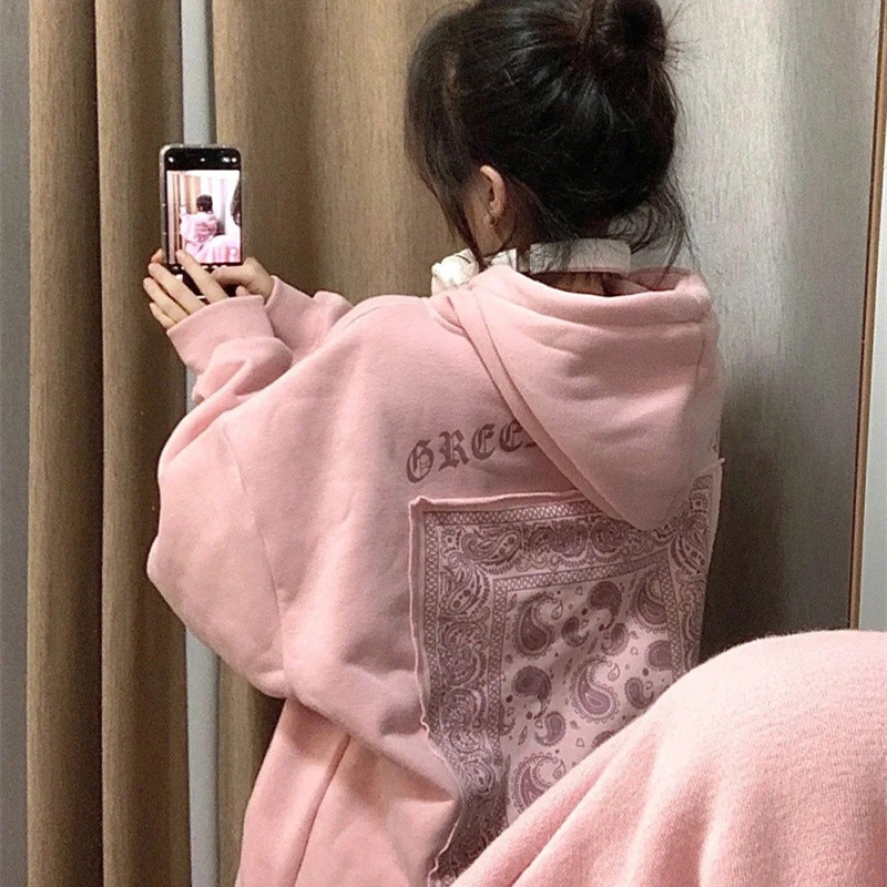 Áo Hoodie Bandana - Rere.Store [FREESHIP] - Áo hoodie hồng nữ form rộng họa tiết hot trend Bandana | BigBuy360 - bigbuy360.vn