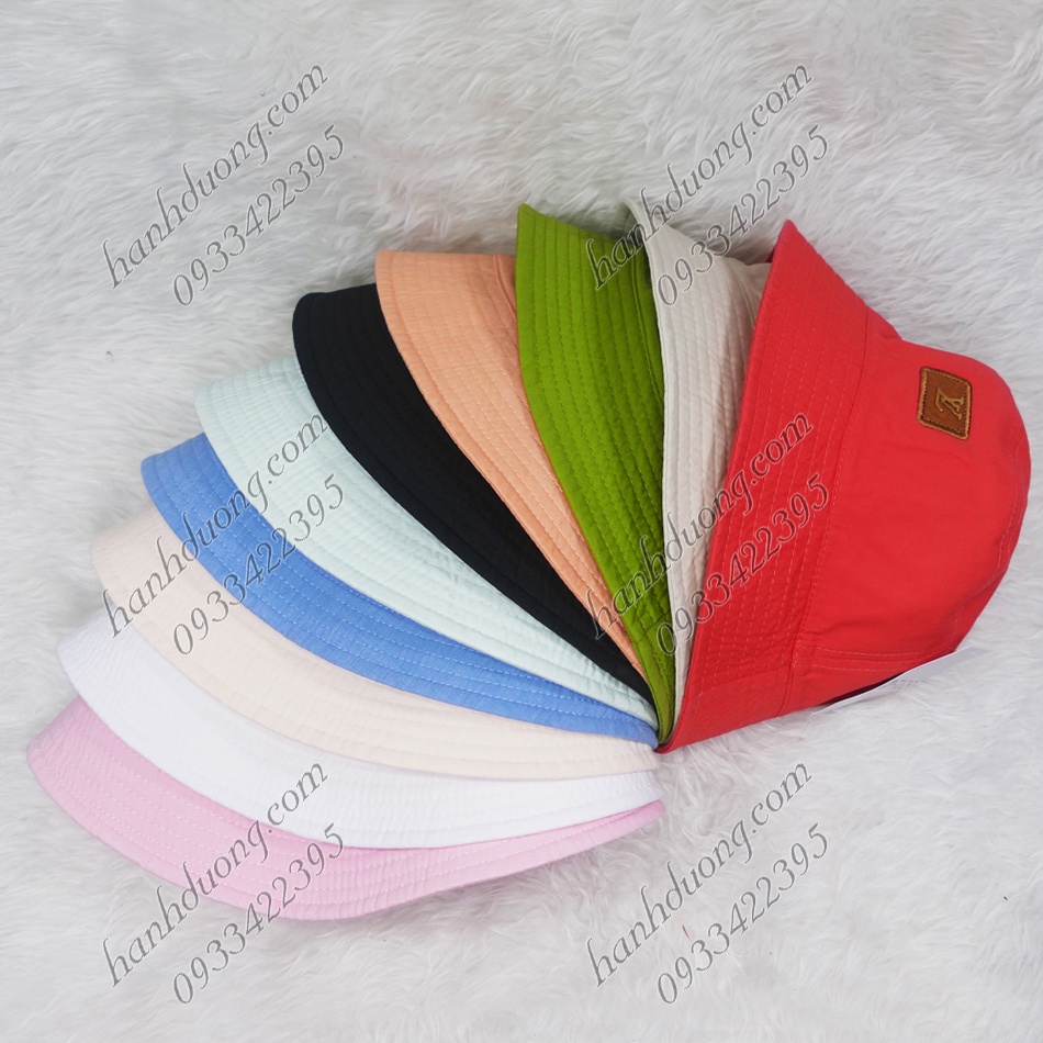 Mũ bucket vành cụp nón tai bèo vành tròn đội được 2 mặt thêu mặt da LV vải cotton cao cấp phù hợp cho nữ