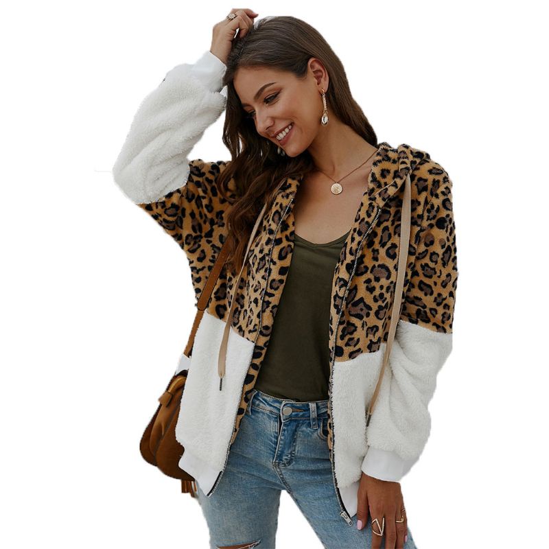 Áo Khoác Giả Lông Cừu Tay Dài Có Khóa Kéo Họa Tiết Da Báo Thời Trang Thu Đông Cho Nữ