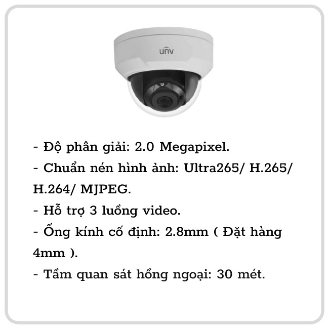 Camera IP Dome hồng ngoại 2.0 Megapixel UNV IPC322CR3-VSPF28-A