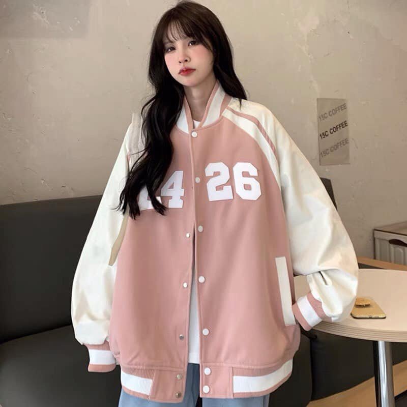 Áo Bomber E426 Nữ - Áo khoác nỉ oversize form rộng tay bồng, họa tiết nổi bật, cá tính, thiết kế đơn giản