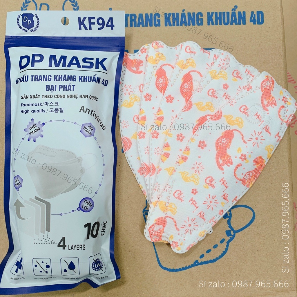 10Cái Khẩu trang 4D Mask Happy New Year Chúc mứng năm mới đón tết Đại Phát ĐP, Y tế 4 lớp kháng khuẩn 3D 4D 5D N95 KF94.