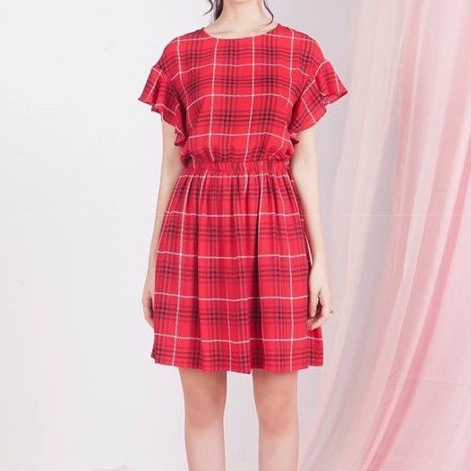 Đầm nữ cánh dơi, họa tiết kẻ caro, dáng xòe, thiết kế cao cấp TKFASHION DK531