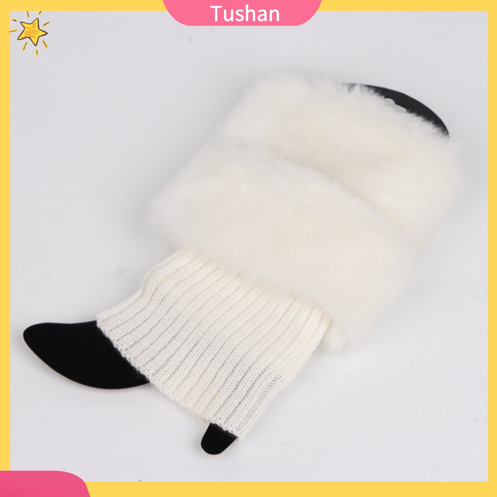 TUSH Winter Women Warm Faux Fur Crochet Knit Leg Warmers Boot Socks Toppers Cuffs