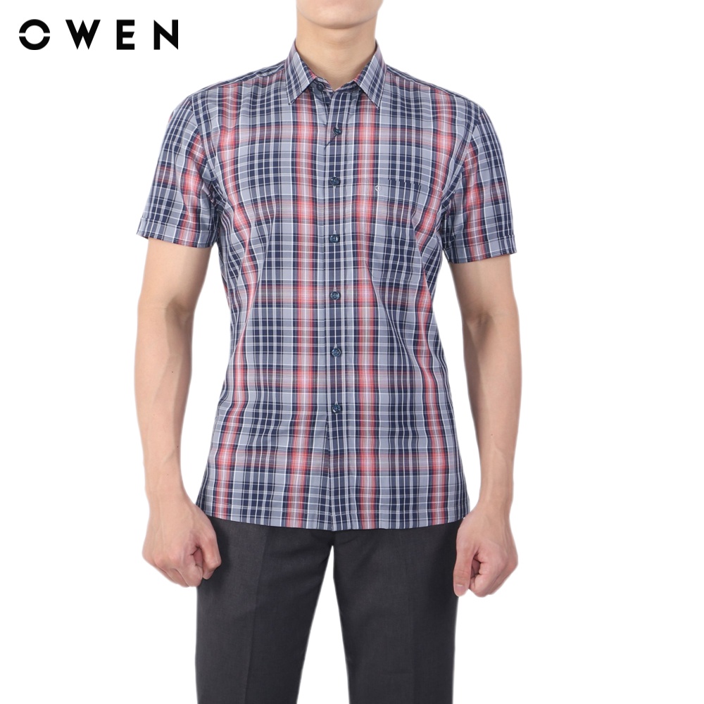 Áo sơ mi ngắn tay Nam Owen Bamboo Body Fit Đỏ xám navy - BA23212N