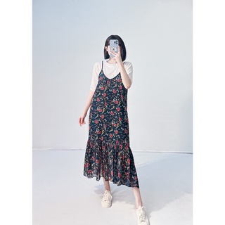 Đầm 2 dây suông voan đuôi cá hoa đỏ