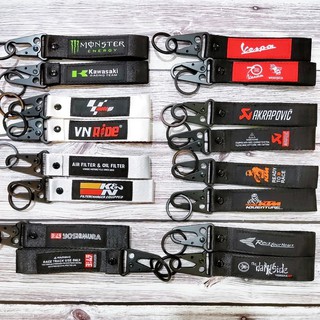 Móc khóa dây cho các hãng xe Honda Yamaha KTM Kawasaki Vespa Suzuki... móc bằng thép không gỉ, logo vải thêu