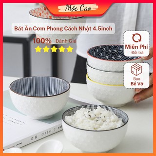 Bát ăn cơm, chén sứ phong cách Nhật họa tiết cách điệu ngoài trắng - Đồ decor phụ kiện bàn ăn sang trọng
