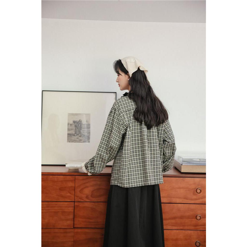 Áo Sơ Mi Sọc Ca Rô Màu Sắc Tương Phản Phong Cách retro Mùa Thu 67403
