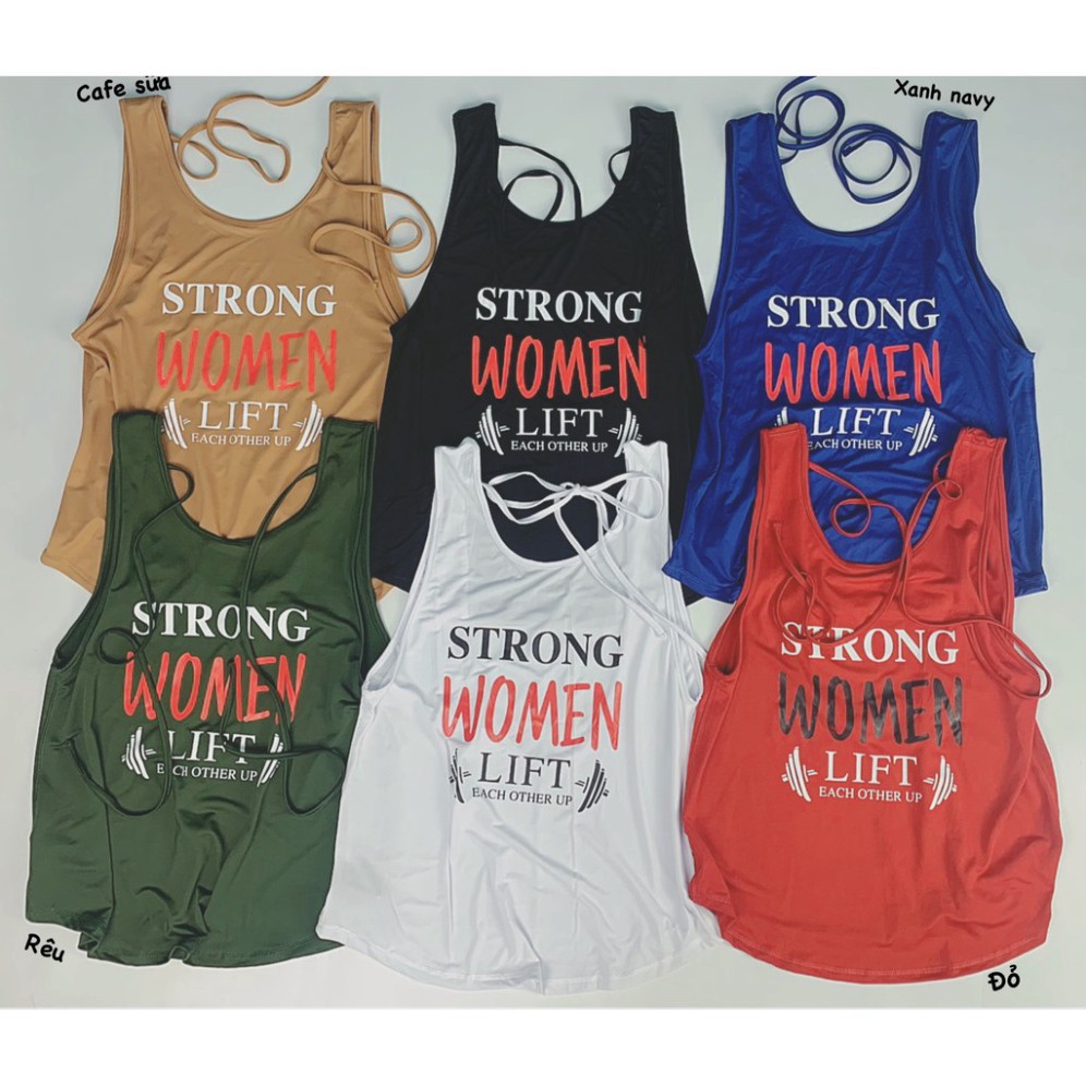 Áo Tank Nữ Tập Gym Strong Woman, Kiểu Dáng Cột Dây Sau Lưng Siêu Đẹp