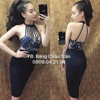 Đầm body cổ yếm đan dây ngực