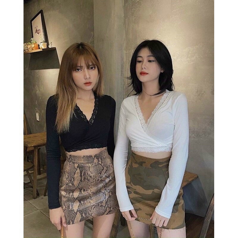 Áo croptop viền ren