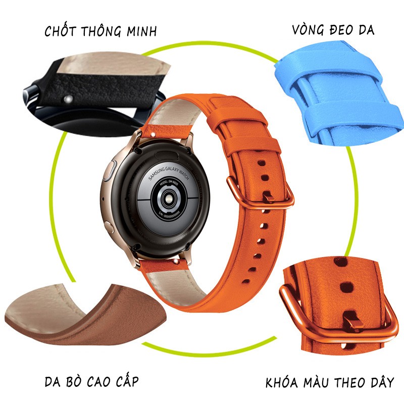 DÂY DA CAO CẤP 20MM KHÓA MÀU THEO DÂY DÀNH CHO ĐỒNG HỒ THÔNG MINH (SAMSUNG ACTIVE, TICWATCH, MITFIT, HUAWEI...)